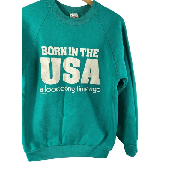 Vintage Born in the USA Sweatshirt Medium Crewneck Fruit of the Loom 80s 90s - Picture 2 of 9